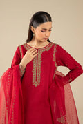 Maria B | Basics RTW | 3 Pc Embroidered Raw Silk Suit | MB-FS25-32 - Pakistani Designer Dress - by Maria B | Type: Ladies Clothes - 100% Original at Saira Sultan