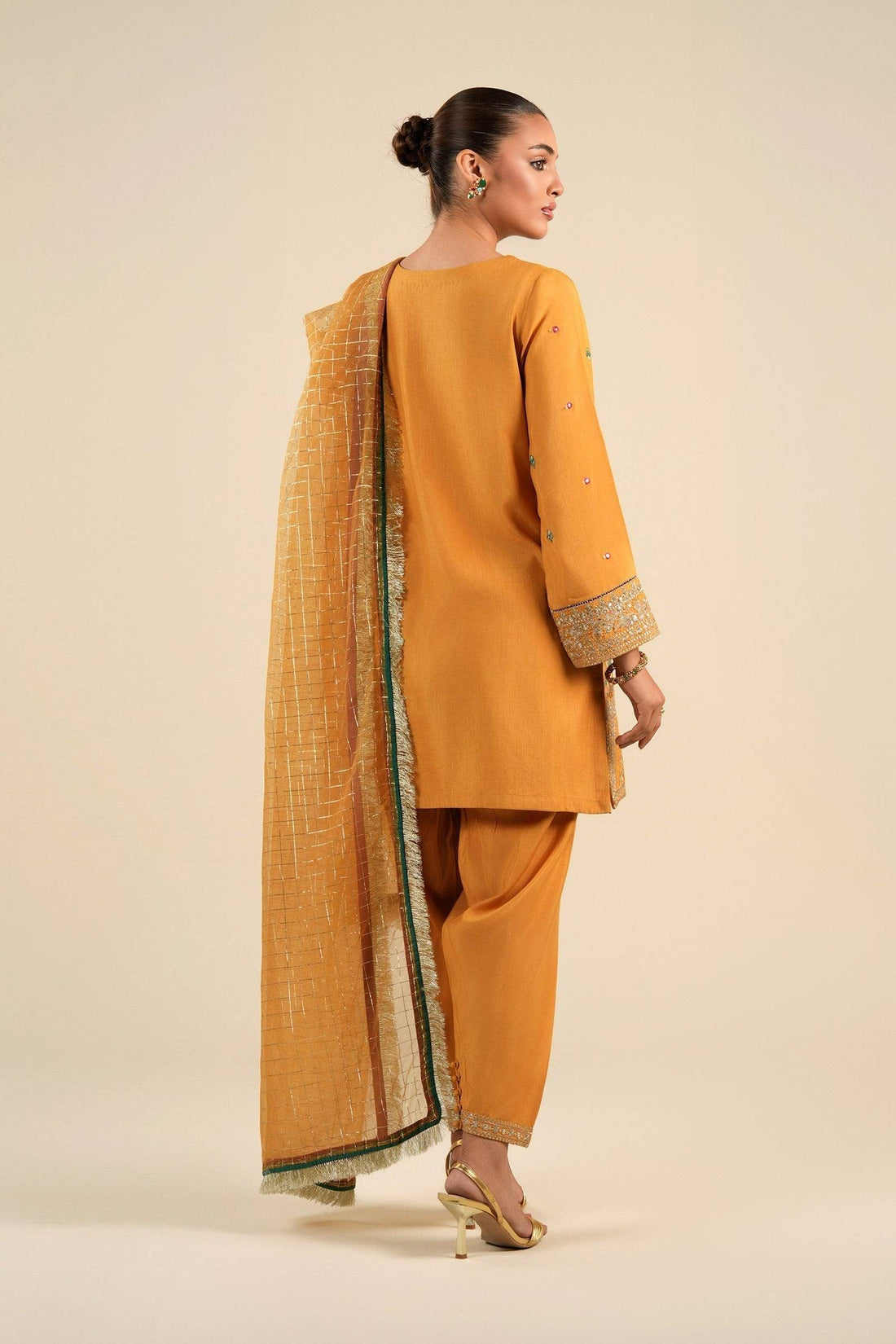 Maria B | Basics RTW | 3 Pc Embroidered Raw Silk Suit | MB-FS25-33 - Pakistani Designer Dress - by Maria B | Type: Ladies Clothes - 100% Original at Saira Sultan
