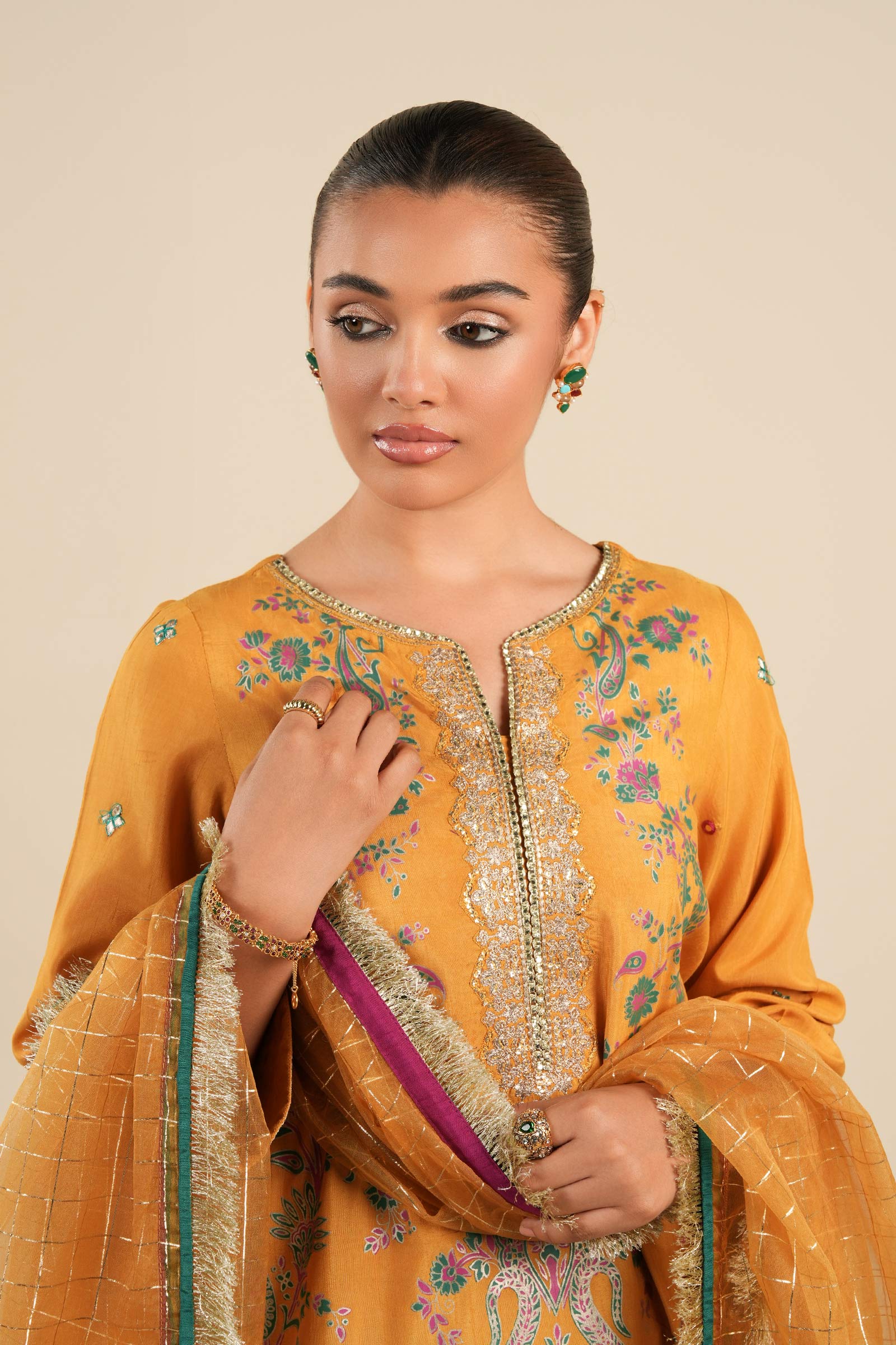 Maria B | Basics RTW | 3 Pc Embroidered Raw Silk Suit | MB-FS25-33 L Orange Silk