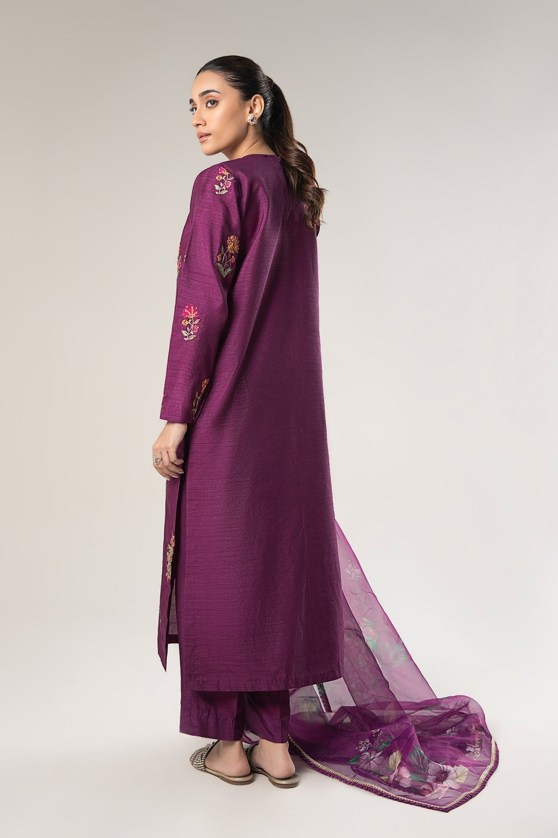 Maria B | Basics RTW | 3 Pc Embroidered Raw Silk Suit | MB-WF24-47 XS Magenta Silk