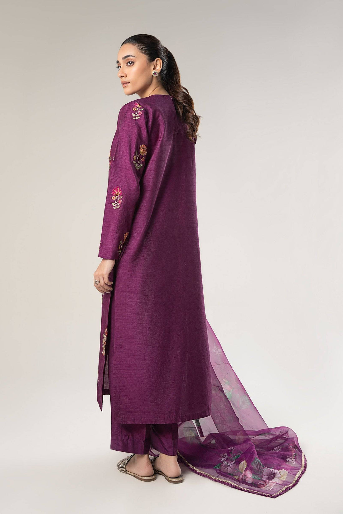 Maria B | Basics RTW | 3 Pc Embroidered Raw Silk Suit | MB-WF24-47 XS Magenta Silk
