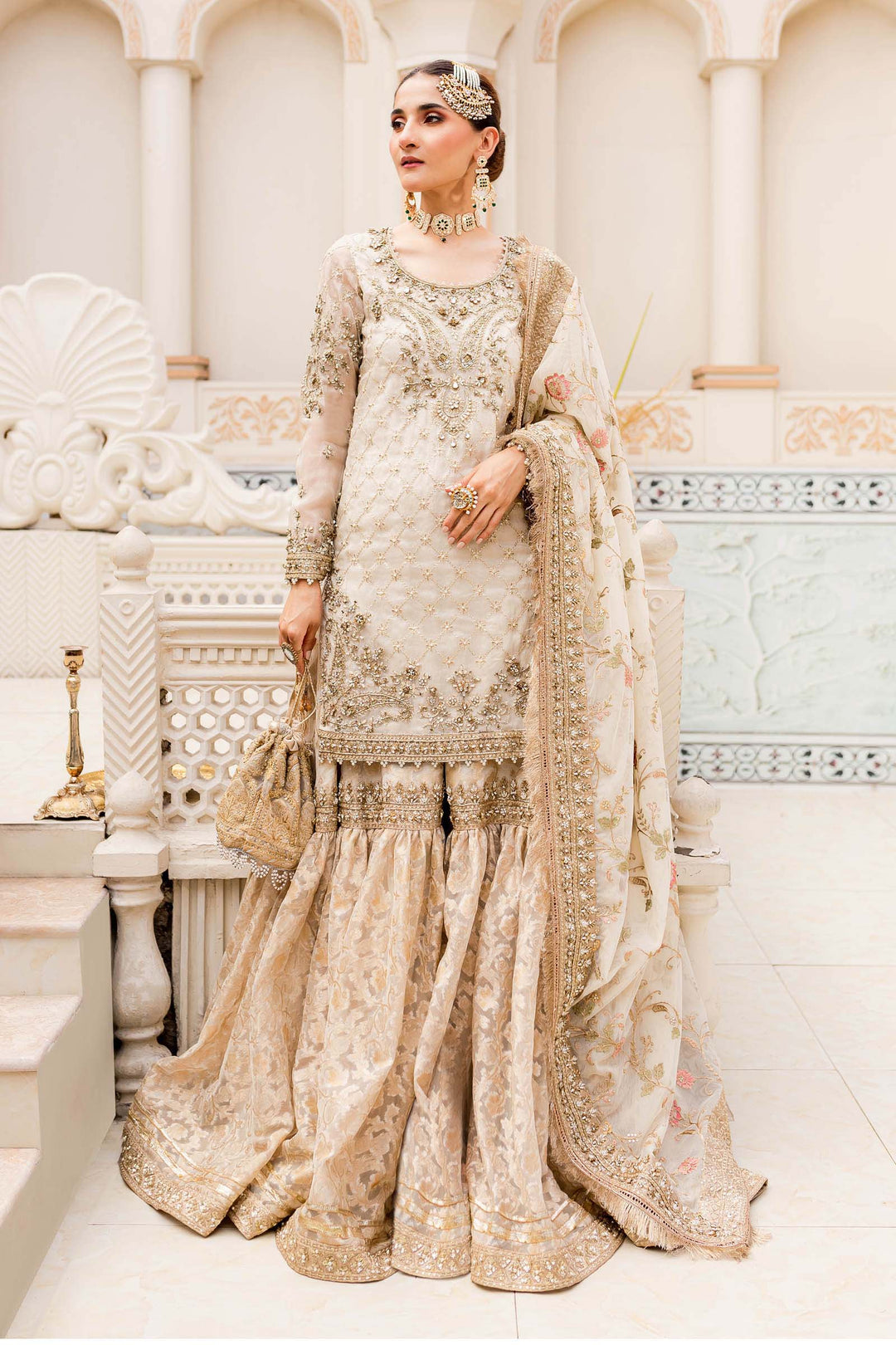 Maria B | Bridal Couture | Ivory Gold MC-906 - Pakistani Designer Dress - by Maria B | Type: Ladies Clothes - 100% Original at Saira Sultan