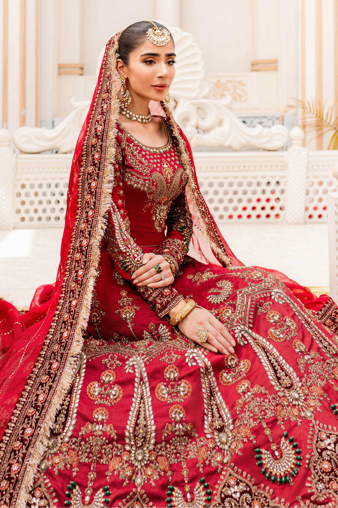 Maria B | Bridal Couture | Deep Red MC-907 - Pakistani Designer Dress - by Maria B | Type: Ladies Clothes - 100% Original at Saira Sultan