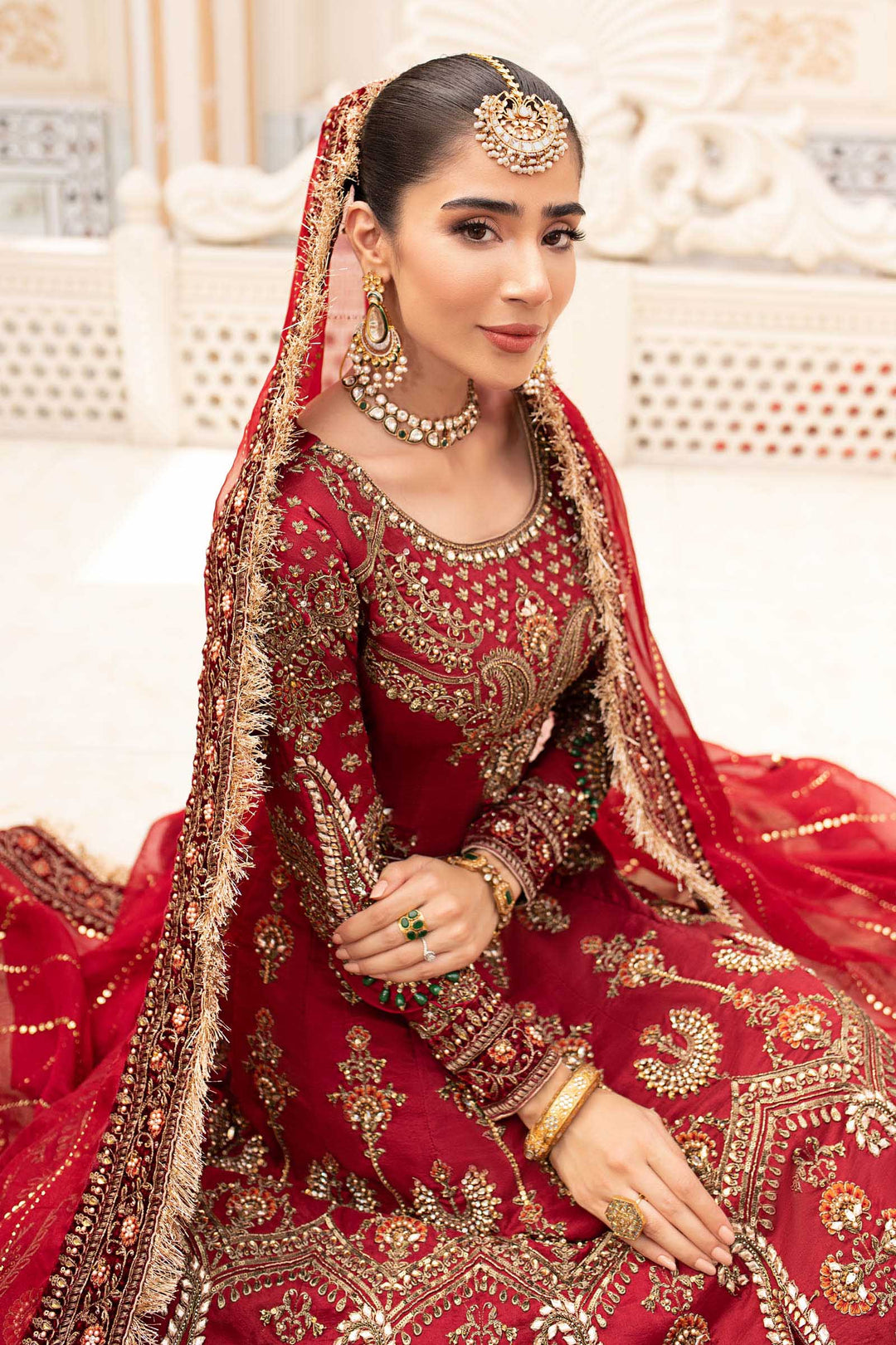 Maria B | Bridal Couture | Deep Red MC-907 - Pakistani Designer Dress - by Maria B | Type: Ladies Clothes - 100% Original at Saira Sultan