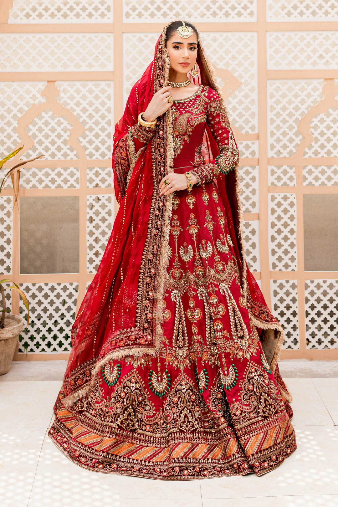 Maria B | Bridal Couture | Deep Red MC-907 - Pakistani Designer Dress - by Maria B | Type: Ladies Clothes - 100% Original at Saira Sultan