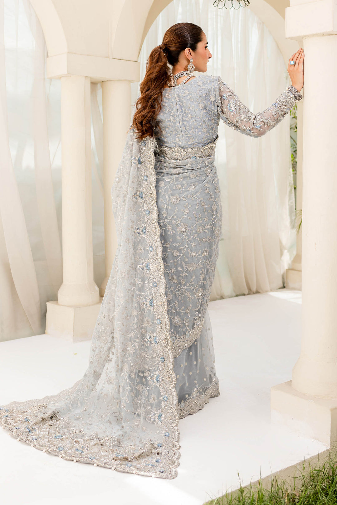 Maria B | Bridal Couture | Ice Blue MC-908 - Pakistani Designer Dress - by Maria B | Type: Ladies Clothes - 100% Original at Saira Sultan