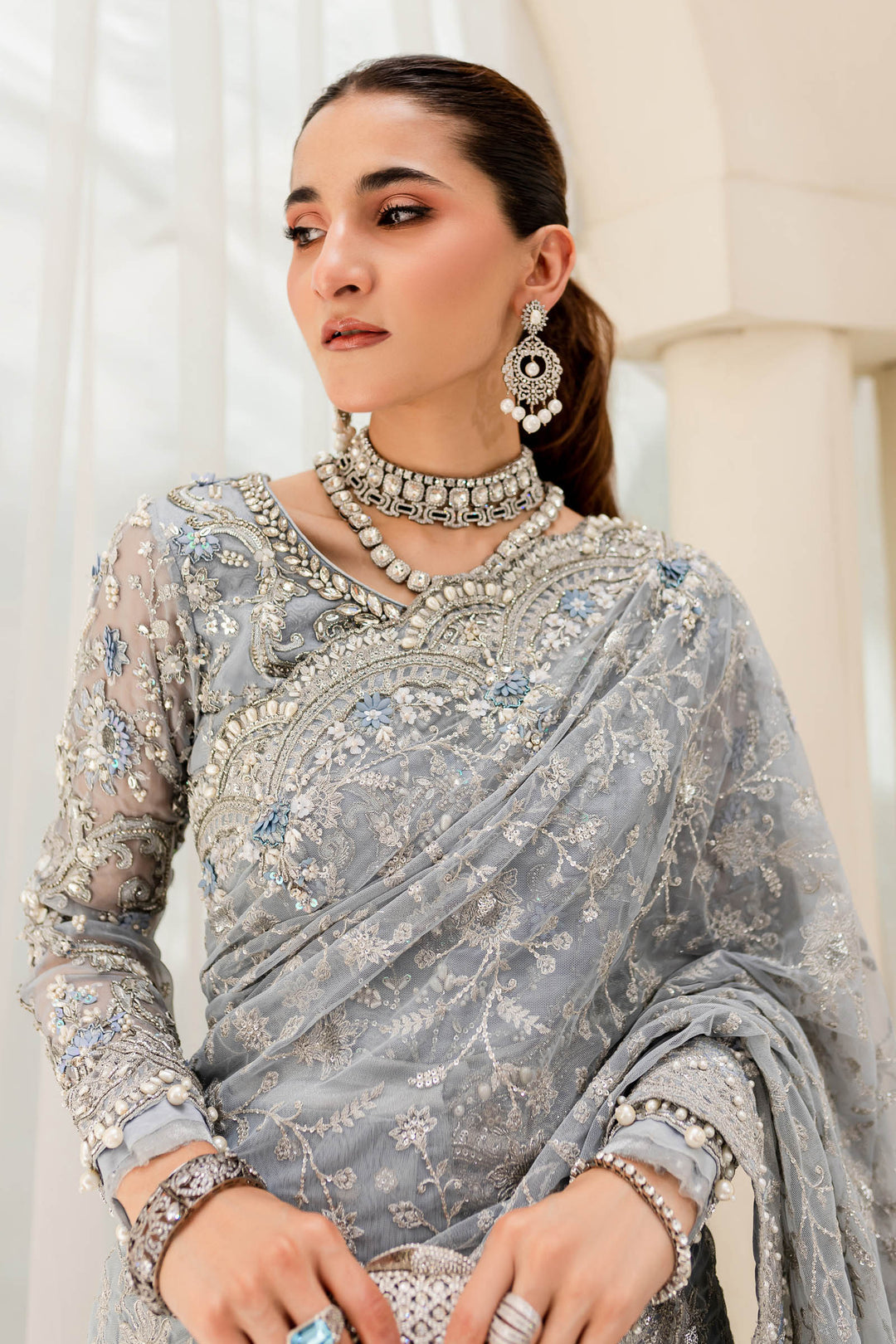 Maria B | Bridal Couture | Ice Blue MC-908 - Pakistani Designer Dress - by Maria B | Type: Ladies Clothes - 100% Original at Saira Sultan