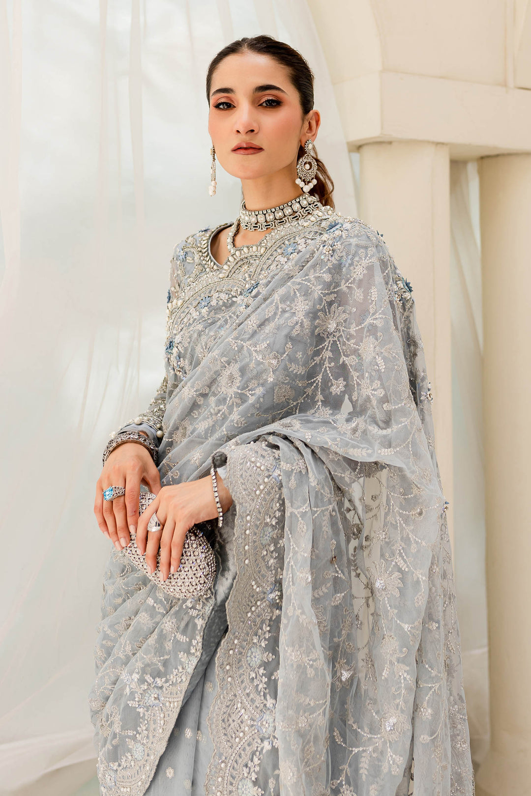 Maria B | Bridal Couture | Ice Blue MC-908 - Pakistani Designer Dress - by Maria B | Type: Ladies Clothes - 100% Original at Saira Sultan