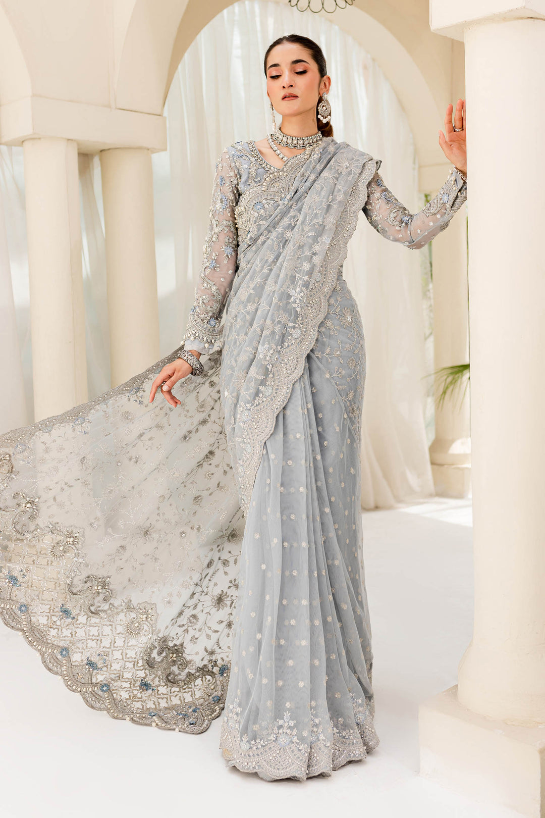 Maria B | Bridal Couture | Ice Blue MC-908 - Pakistani Designer Dress - by Maria B | Type: Ladies Clothes - 100% Original at Saira Sultan