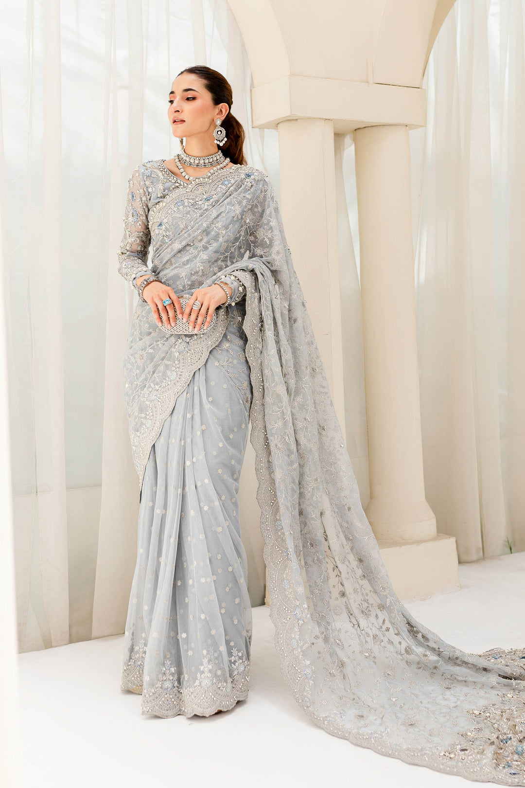 Maria B | Bridal Couture | Ice Blue MC-908 - Pakistani Designer Dress - by Maria B | Type: Ladies Clothes - 100% Original at Saira Sultan