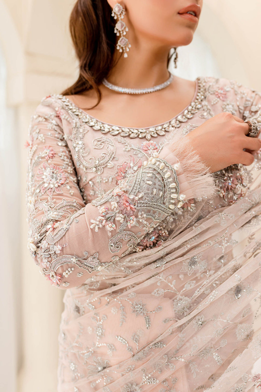 Maria B | Bridal Couture | Pale Pink MC-909 - Pakistani Designer Dress - by Maria B | Type: Ladies Clothes - 100% Original at Saira Sultan