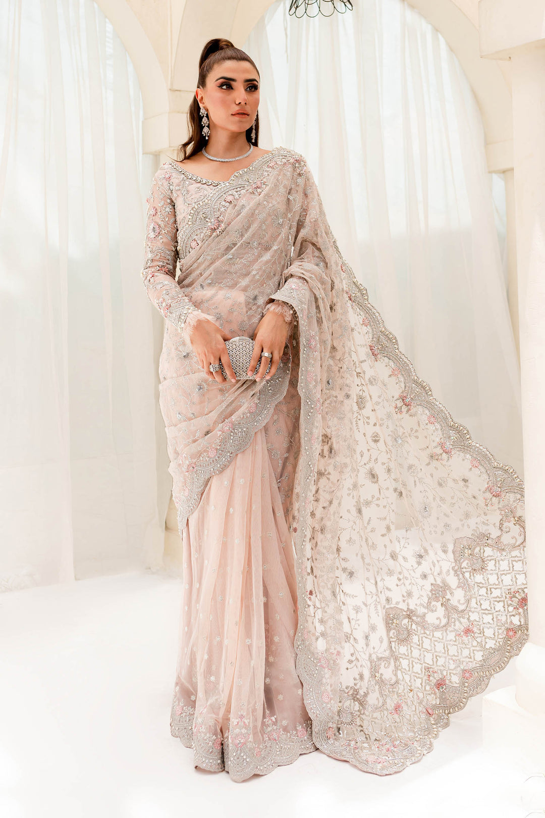 Maria B | Bridal Couture | Pale Pink MC-909 - Pakistani Designer Dress - by Maria B | Type: Ladies Clothes - 100% Original at Saira Sultan