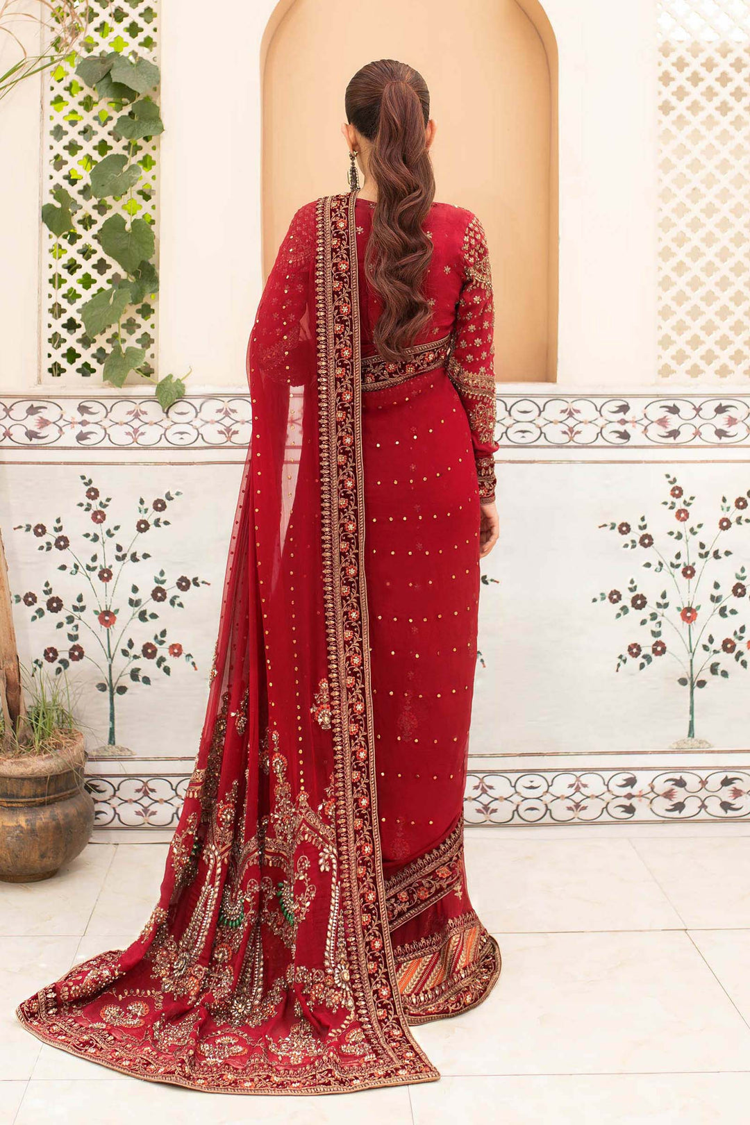 Maria B | Bridal Couture | Deep Red MC-910 - Pakistani Designer Dress - by Maria B | Type: Ladies Clothes - 100% Original at Saira Sultan