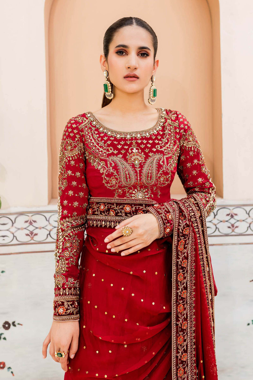 Maria B | Bridal Couture | Deep Red MC-910 - Pakistani Designer Dress - by Maria B | Type: Ladies Clothes - 100% Original at Saira Sultan