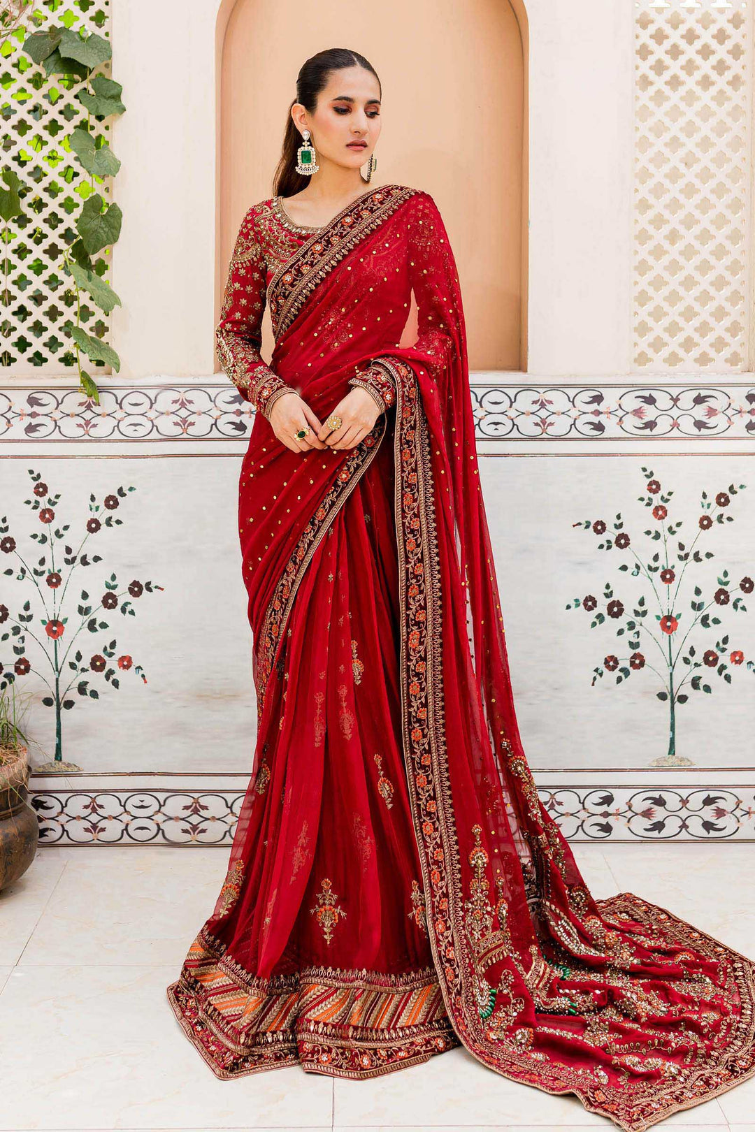 Maria B | Bridal Couture | Deep Red MC-910 - Pakistani Designer Dress - by Maria B | Type: Ladies Clothes - 100% Original at Saira Sultan