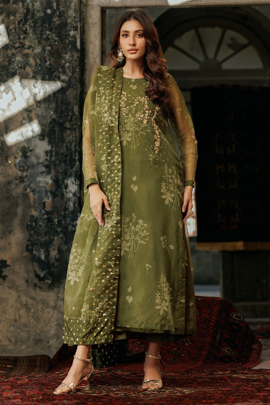 Charizma | Festive Pret | CMA-4-096 S Olive Green Organza