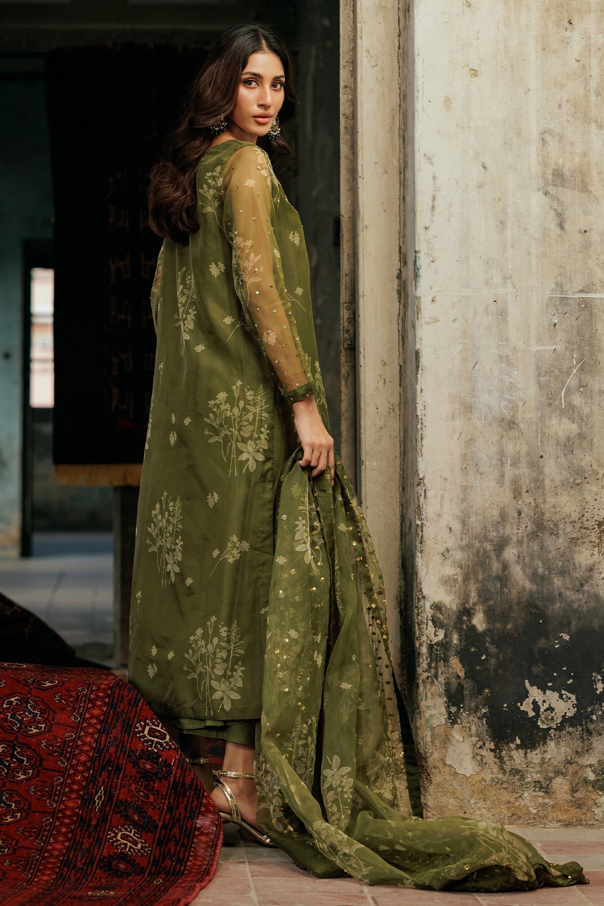 Charizma | Festive Pret | CMA-4-096 M Olive Green Organza