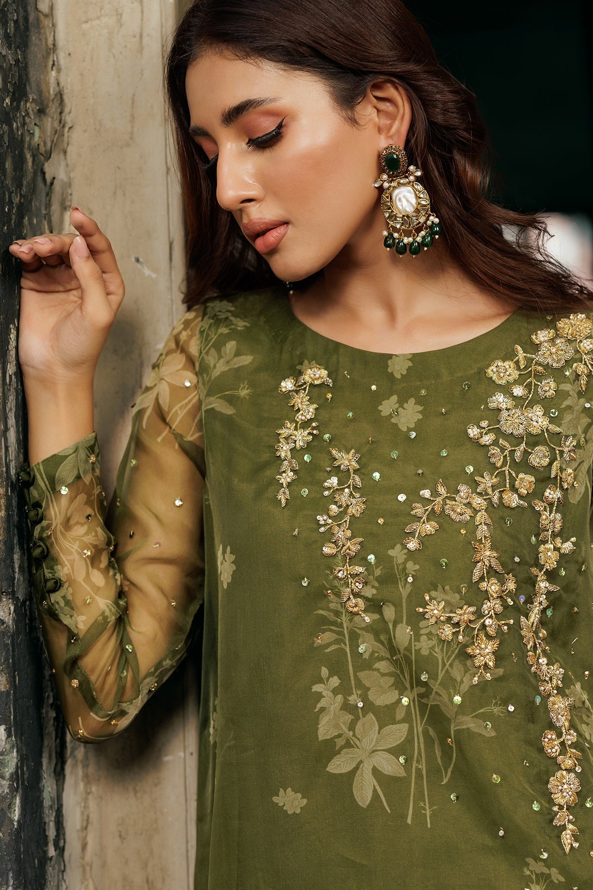 Charizma | Festive Pret | CMA-4-096 L Olive Green Organza