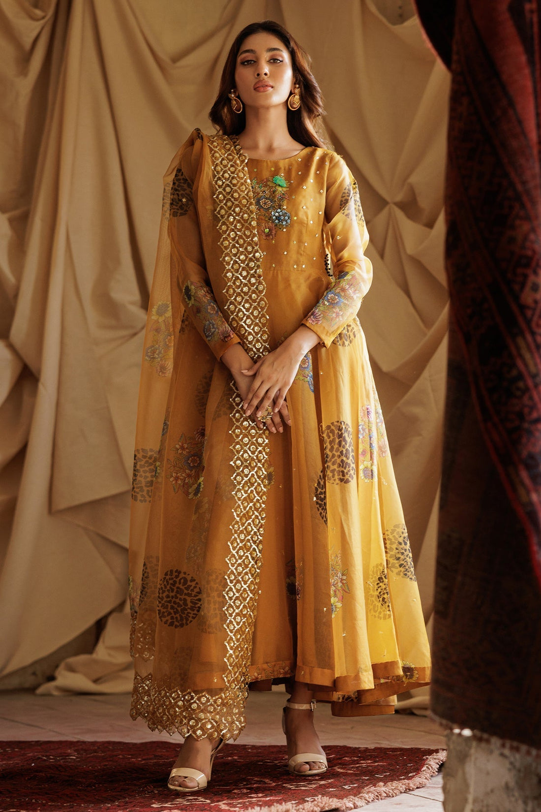 Charizma | Festive Pret | CMA-4-101 M Mustard Yellow Organza