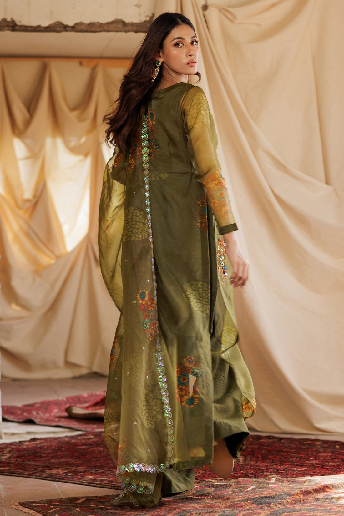 Charizma | Festive Pret | CMA-5-128 S Olive Green Organza