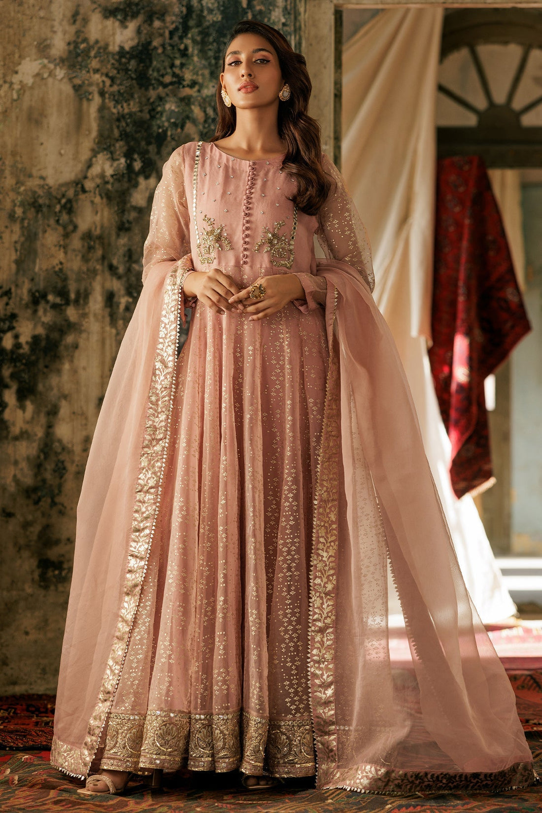 Charizma | Festive Pret | CMA-5-060 S Peach Pink Organza