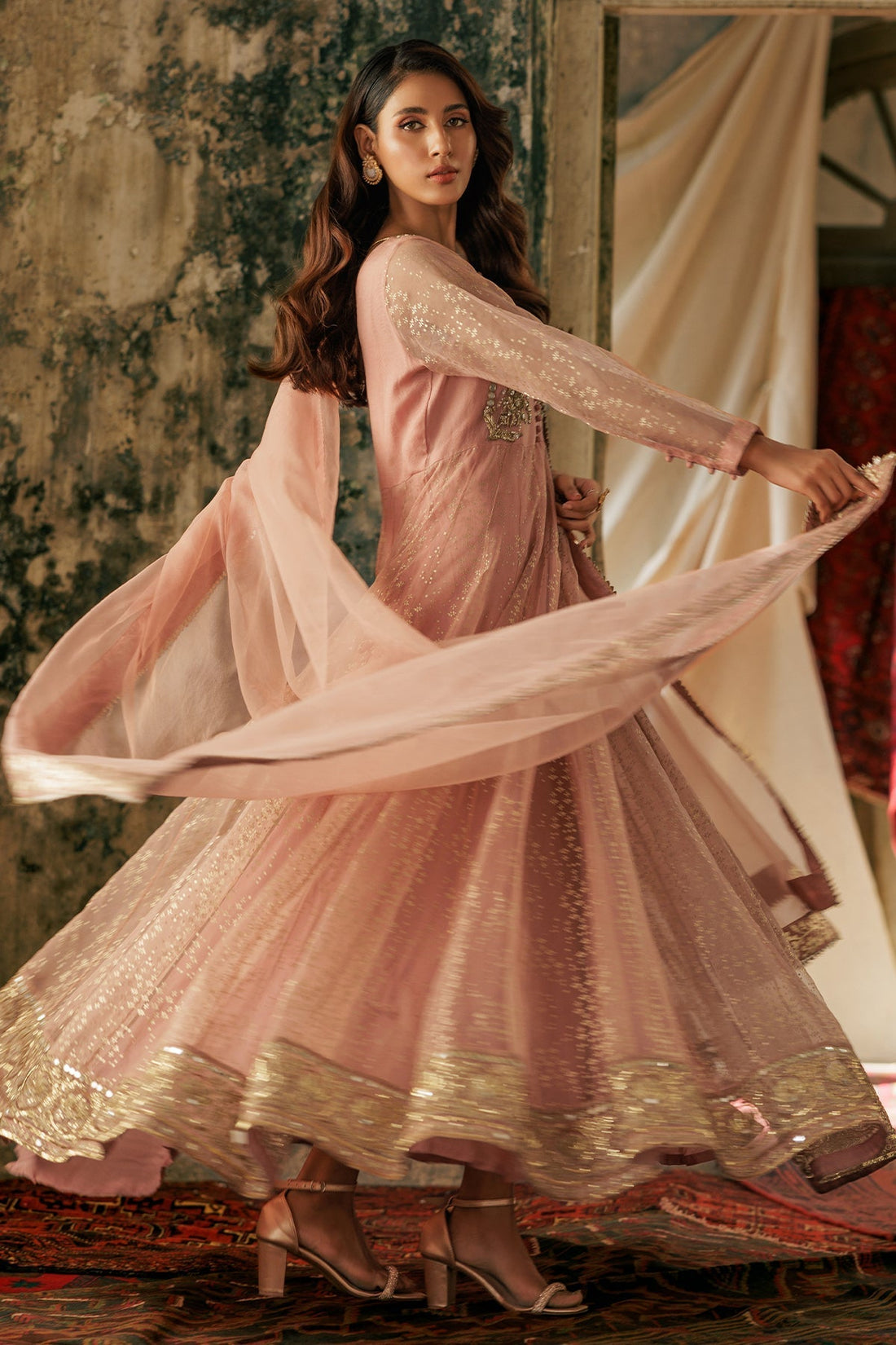 Charizma | Festive Pret | CMA-5-060 S Peach Pink Organza