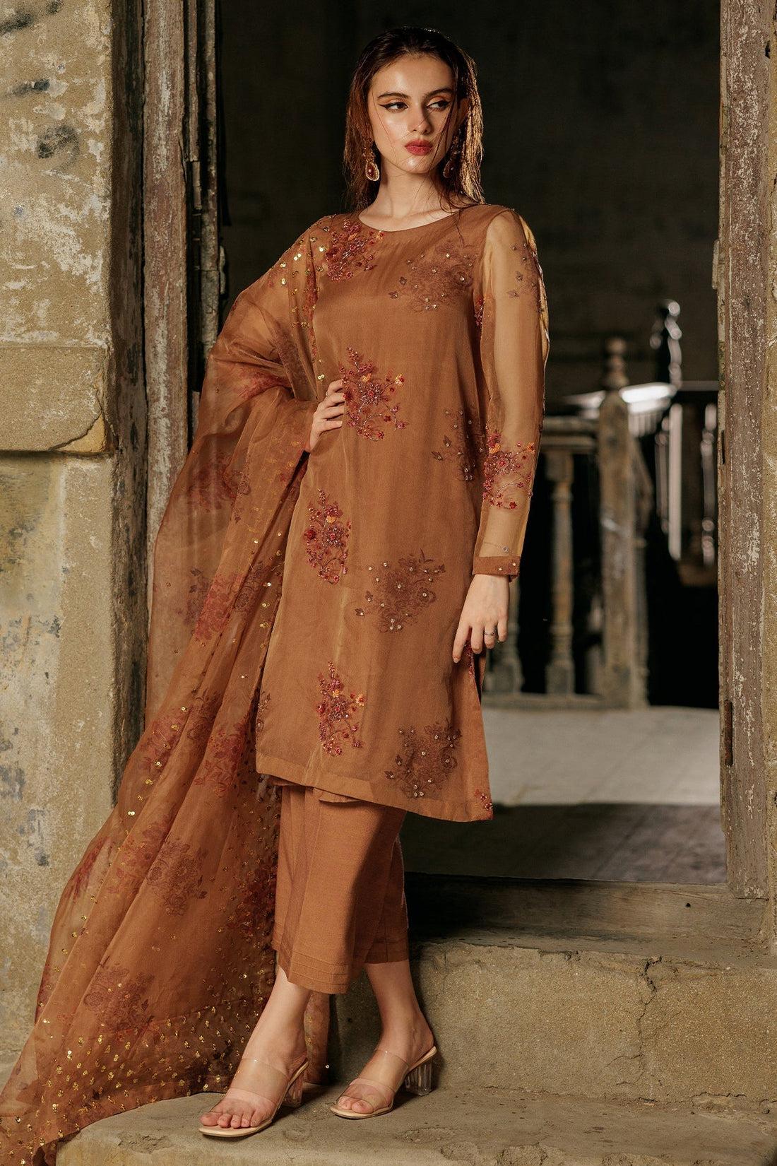 Charizma | Festive Pret | CMA-4-091 S Brown Organza
