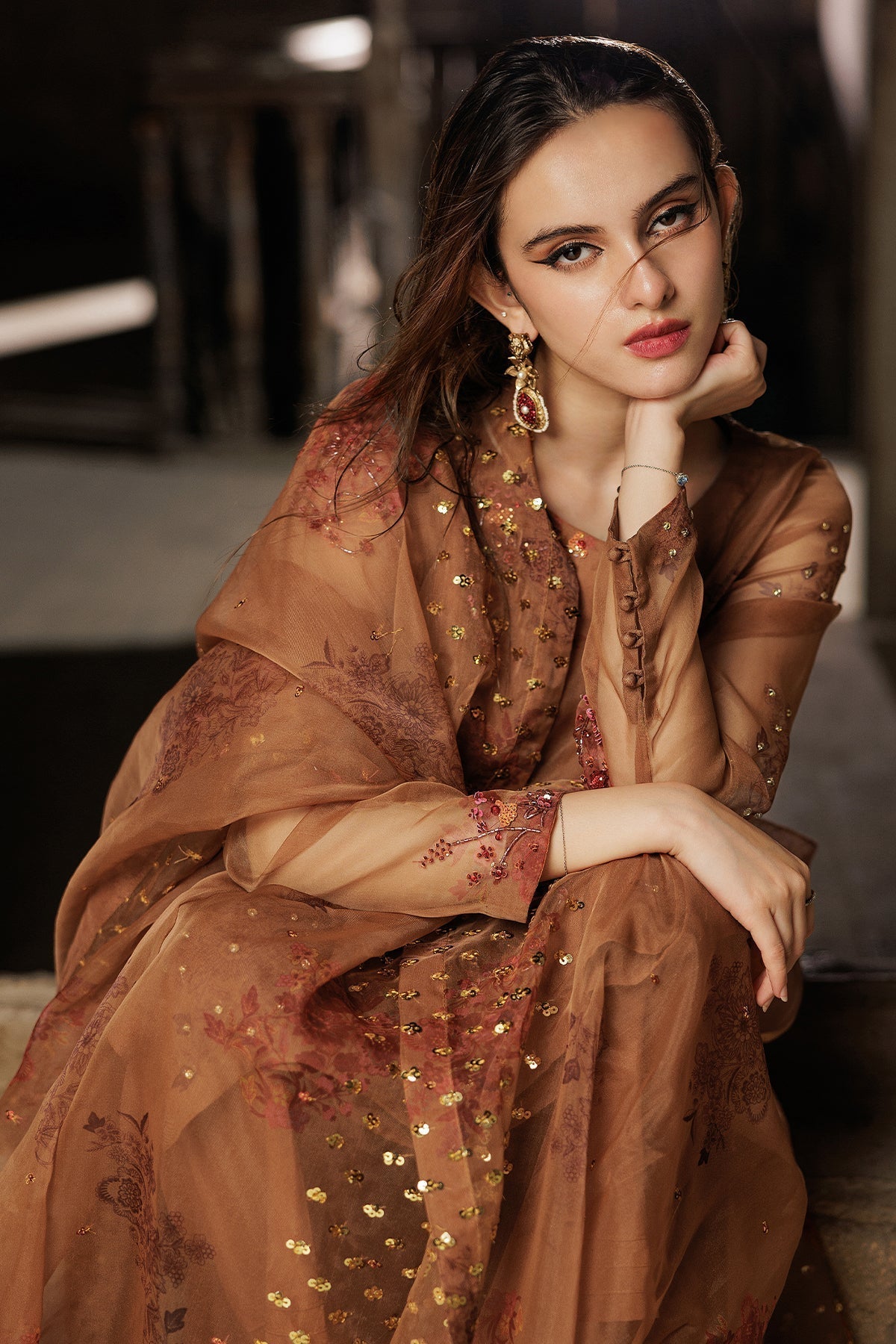 Charizma | Festive Pret | CMA-4-091 L Brown Organza