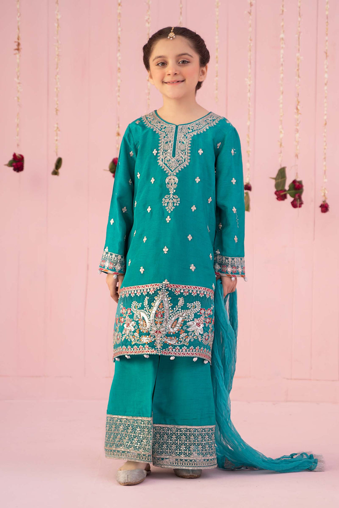 Maria B | 3 Piece Embroidered Raw Silk Suit | MKS-EF24-09 4-Feb Ferozi