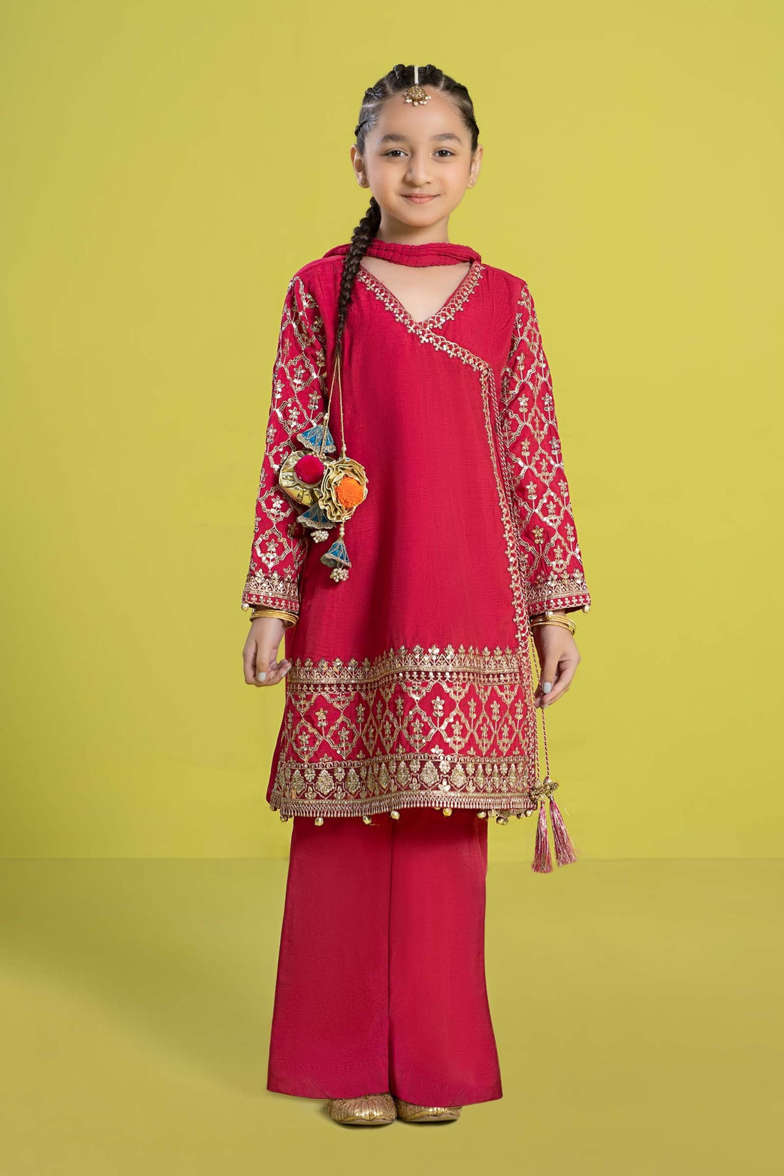 Maria B | 3 Piece Embroidered Raw Silk Suit | MKS-EF24-31 4-Feb Pink