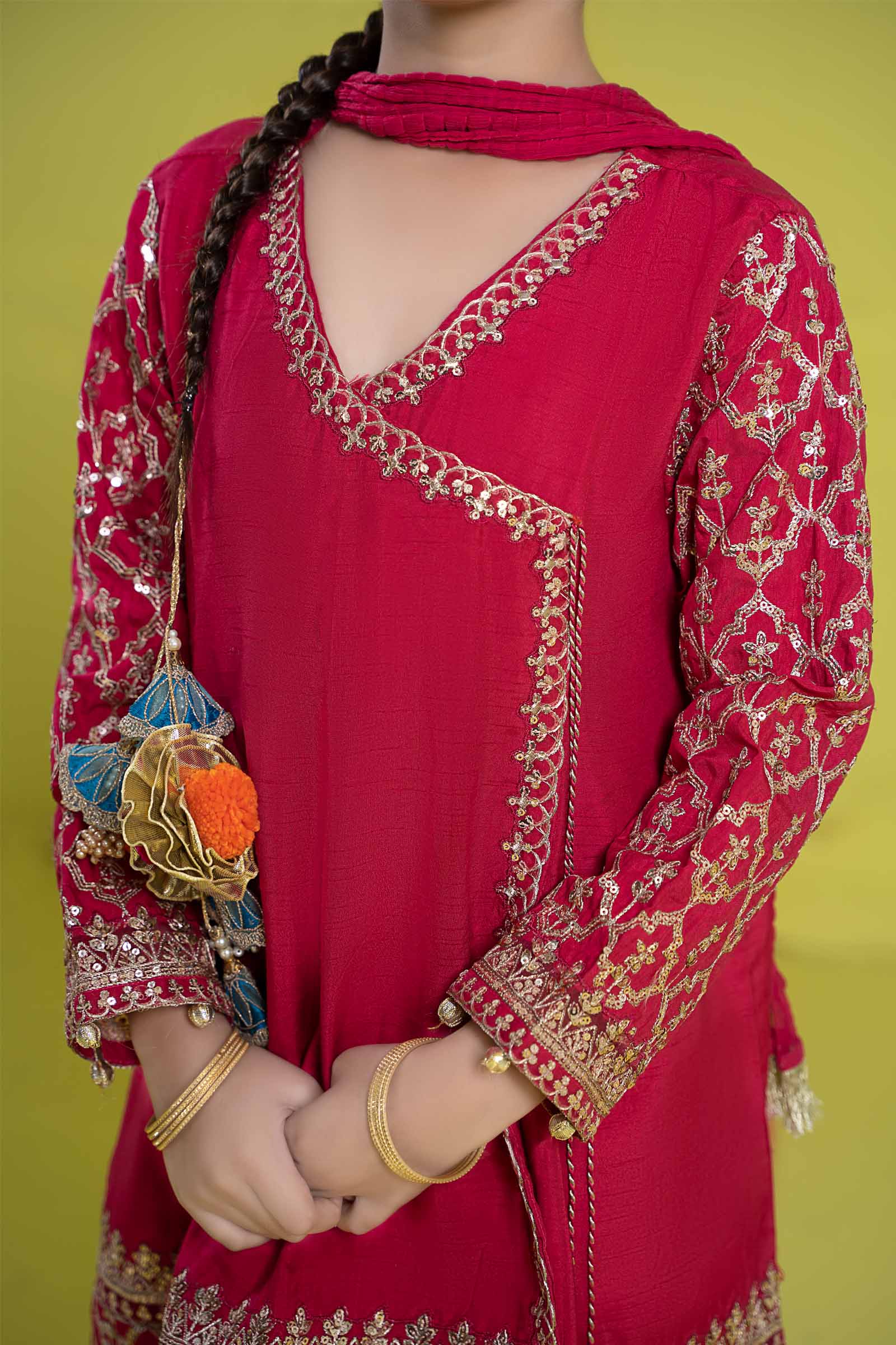 Maria B | 3 Piece Embroidered Raw Silk Suit | MKS-EF24-31 10-Aug Pink