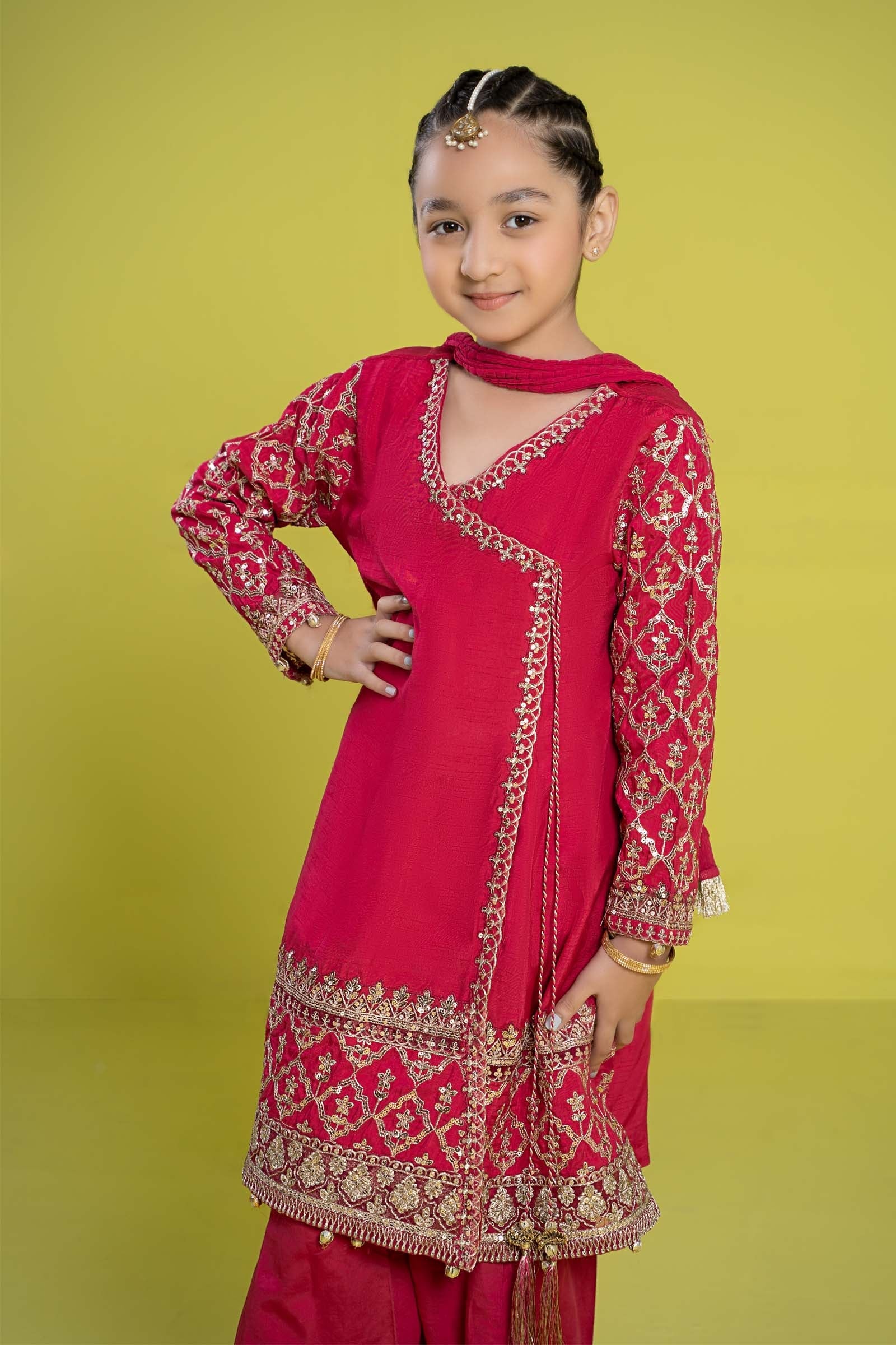 Maria B | 3 Piece Embroidered Raw Silk Suit | MKS-EF24-31 12-Oct Pink