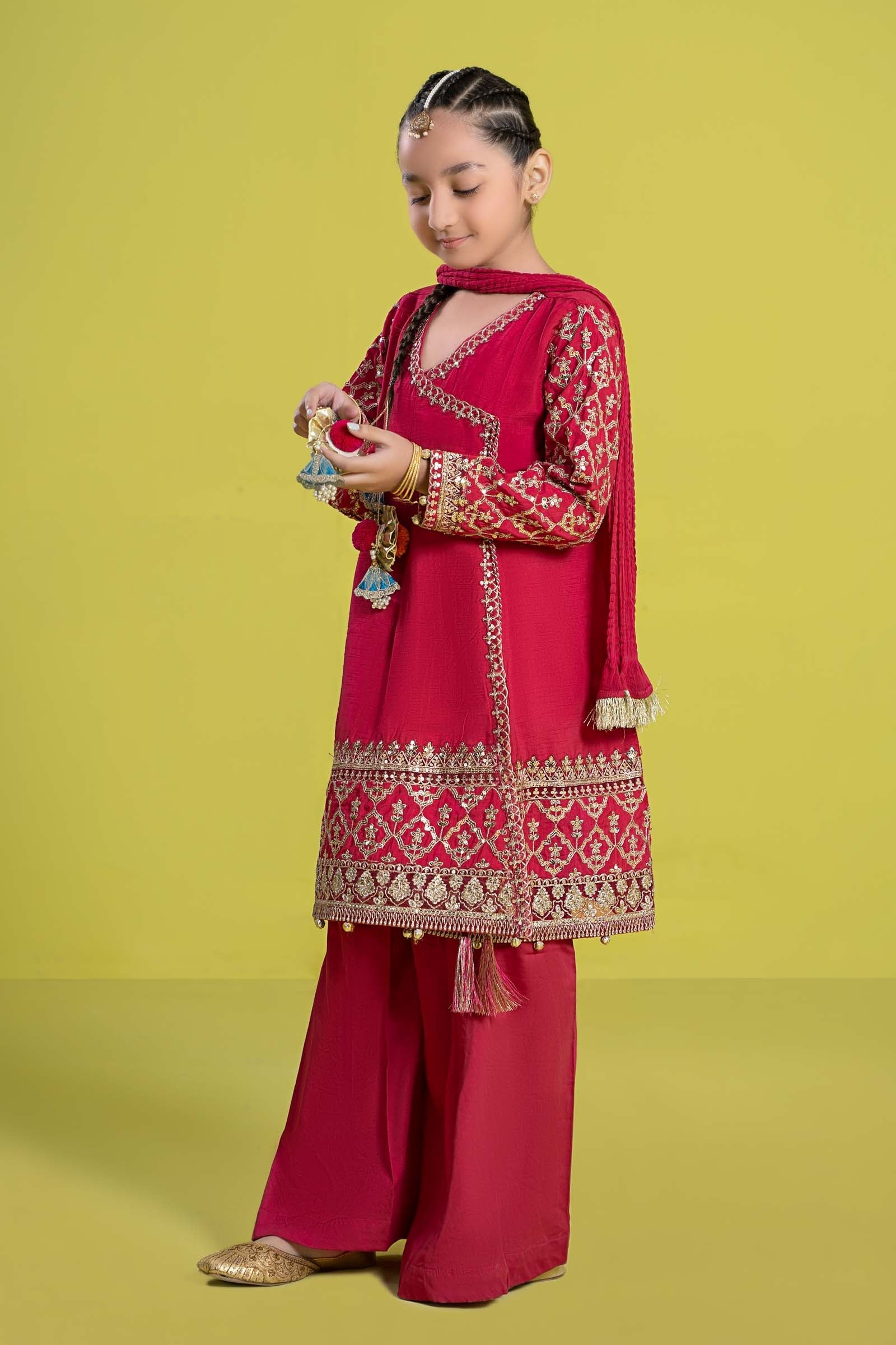 Maria B | 3 Piece Embroidered Raw Silk Suit | MKS-EF24-31 14-Dec Pink