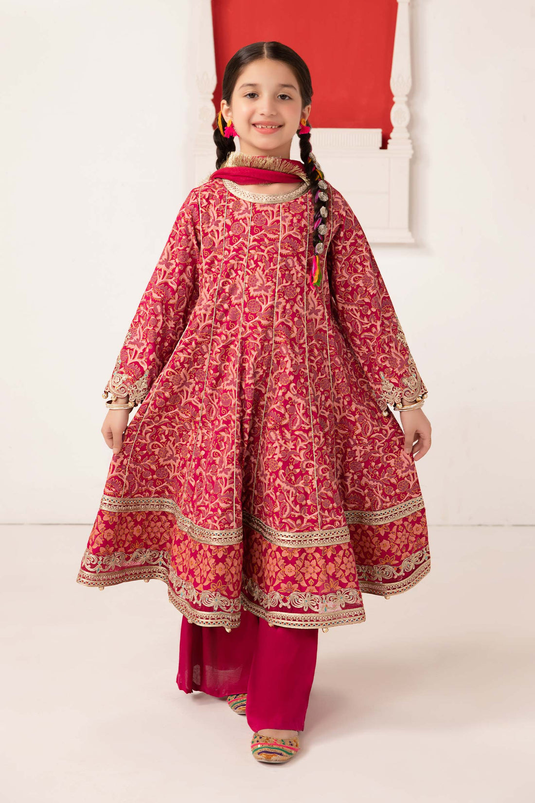 Maria B | 3 Piece Printed Raw Silk Suit | MKS-EA24-05 4-Feb Pink