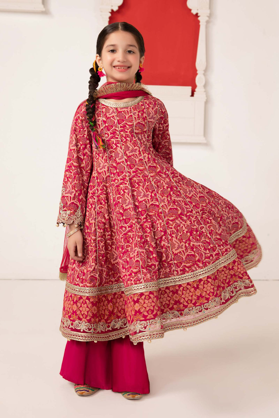 Maria B | 3 Piece Printed Raw Silk Suit | MKS-EA24-05 4-Feb Pink
