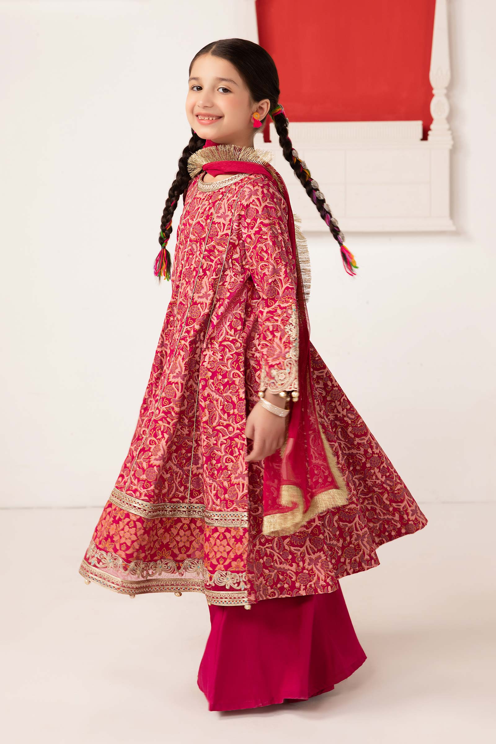 Maria B | 3 Piece Printed Raw Silk Suit | MKS-EA24-05 12-Oct Pink