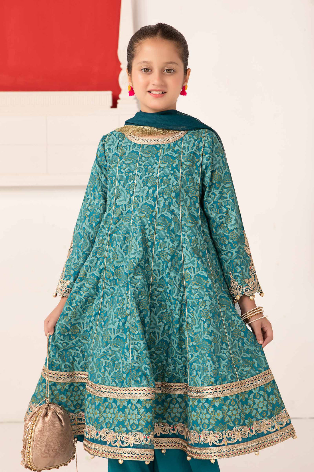 Maria B | 3 Piece Printed Raw Silk Suit | MKS-EA24-05 4-Feb Blue