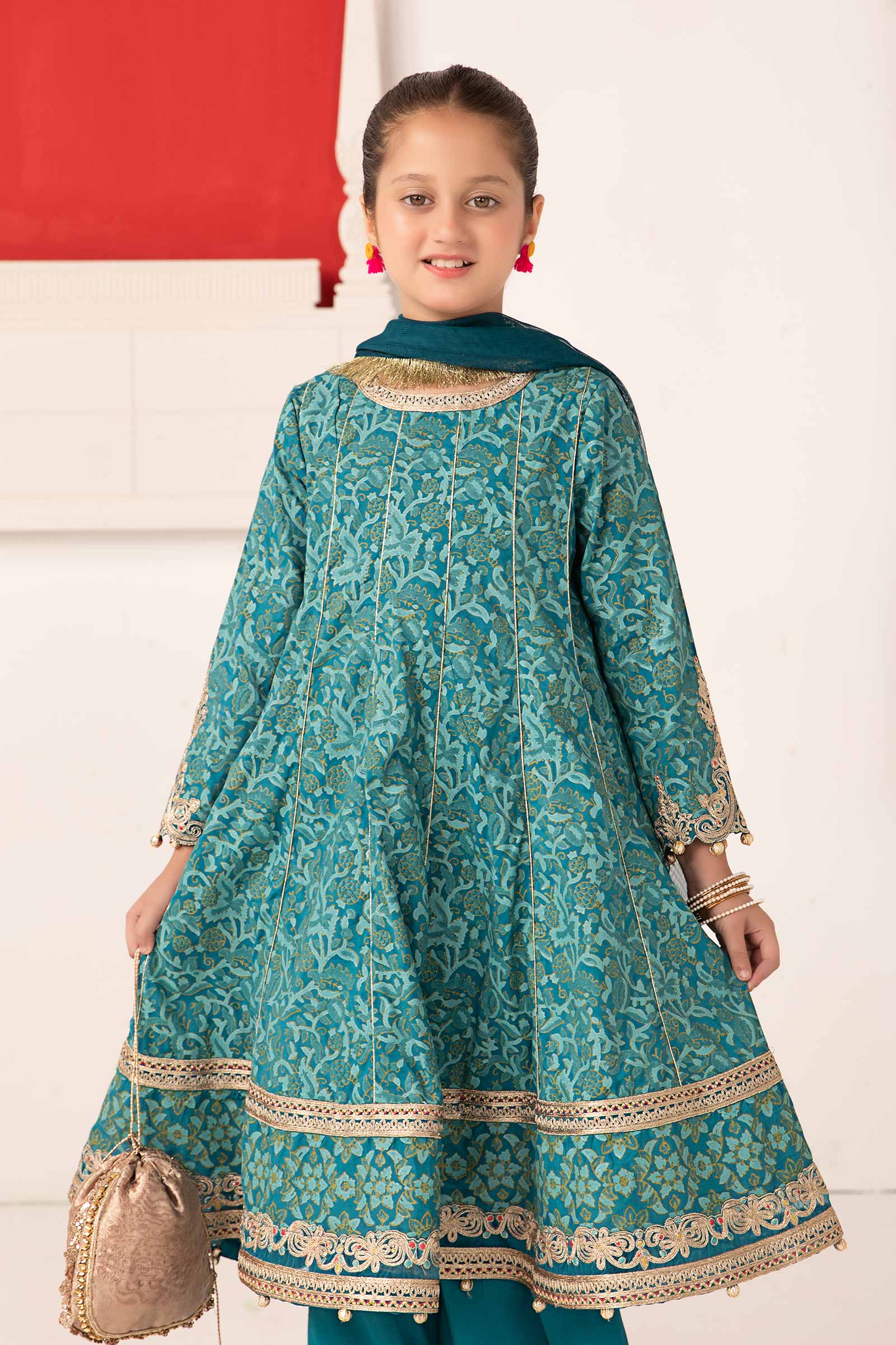 Maria B | 3 Piece Printed Raw Silk Suit | MKS-EA24-05 6-Apr Blue