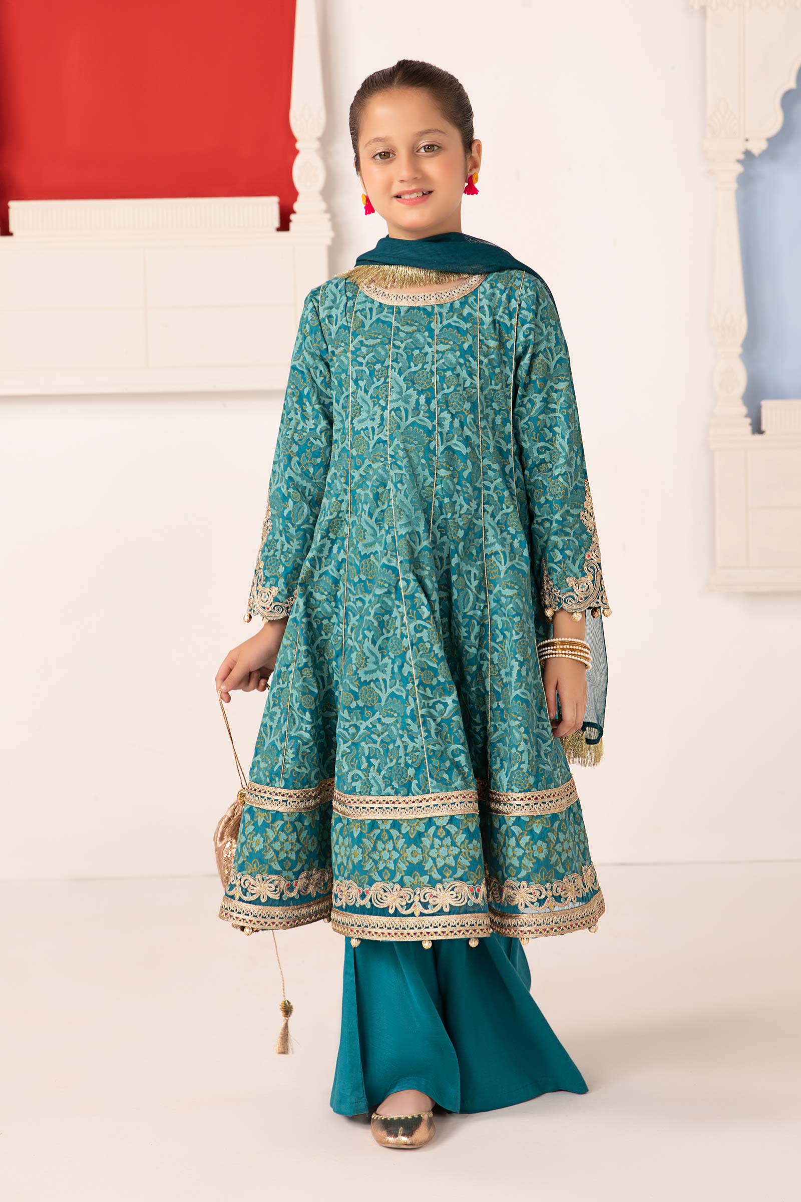 Maria B | 3 Piece Printed Raw Silk Suit | MKS-EA24-05 8-Jun Blue