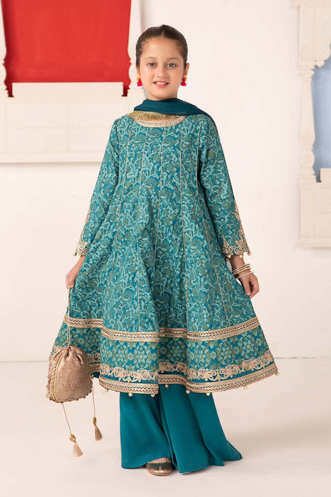 Maria B | 3 Piece Printed Raw Silk Suit | MKS-EA24-05 4-Feb Blue