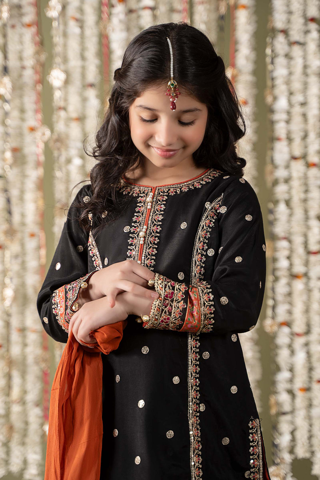 Maria B | 3 Piece Embroidered Raw Silk Suit | MKS-EF25-25 4-Feb Black