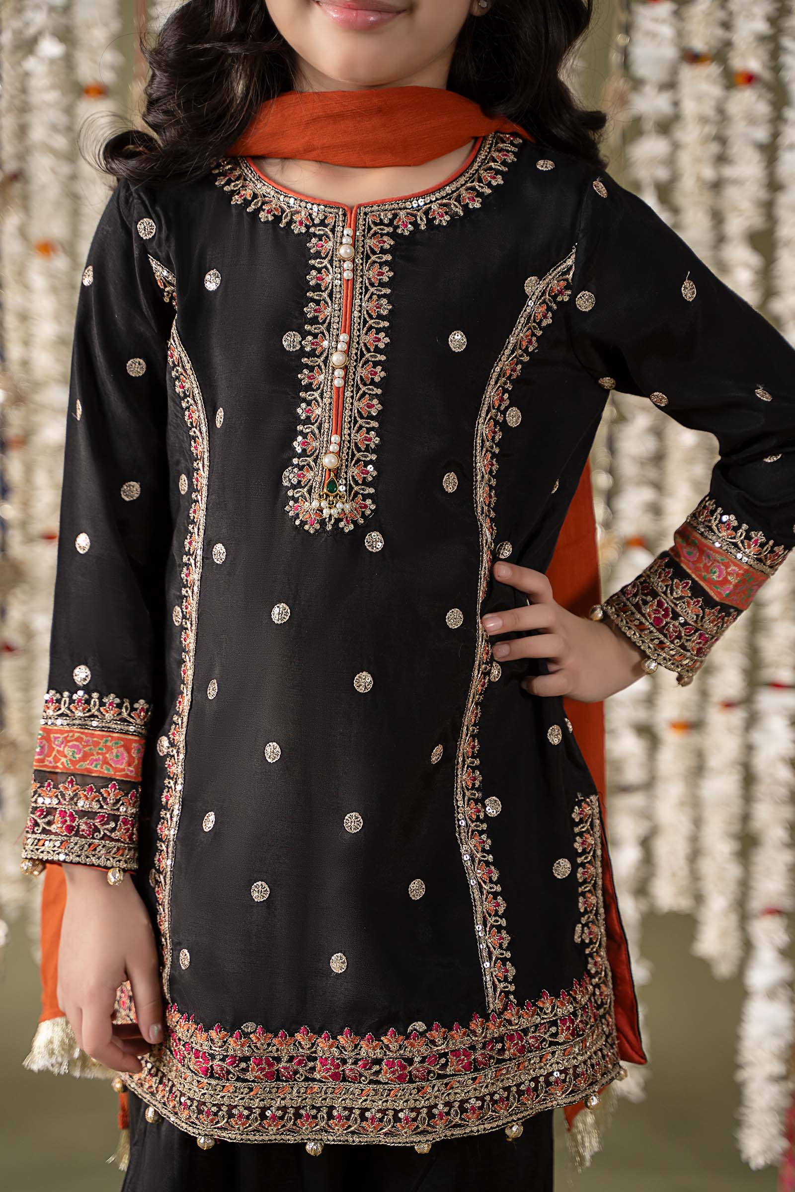 Maria B | 3 Piece Embroidered Raw Silk Suit | MKS-EF25-25 14-Dec Black