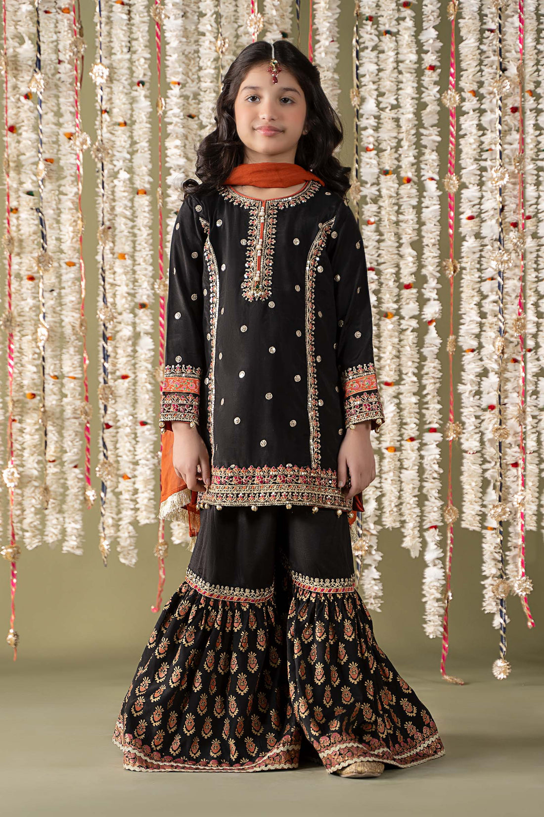 Maria B | 3 Piece Embroidered Raw Silk Suit | MKS-EF25-25 4-Feb Black