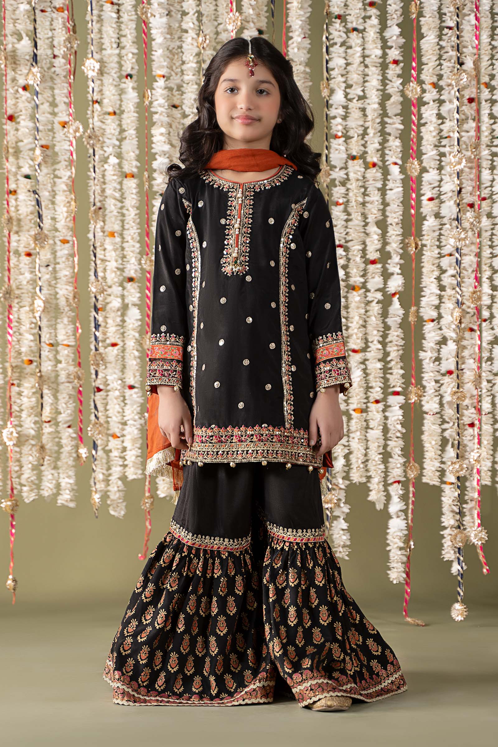 Maria B | 3 Piece Embroidered Raw Silk Suit | MKS-EF25-25 4-Feb Black