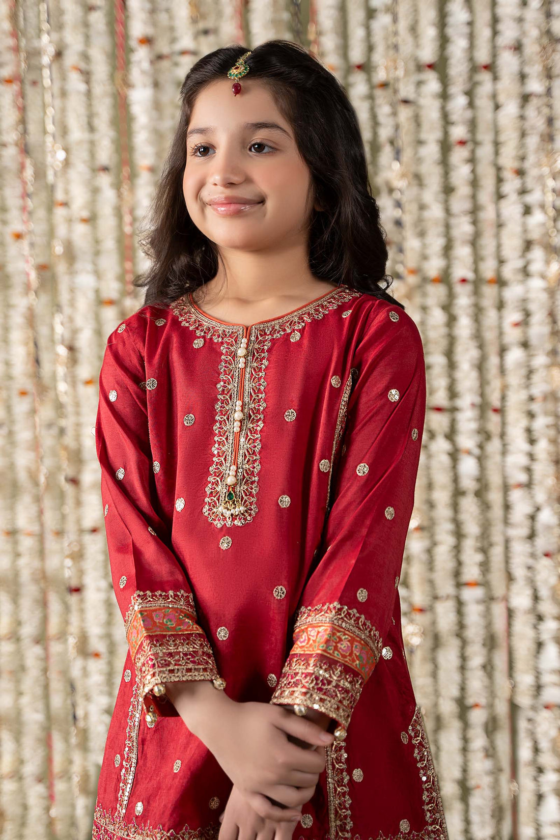 Maria B | 3 Piece Embroidered Raw Silk Suit | MKS-EF25-25 4-Feb Red