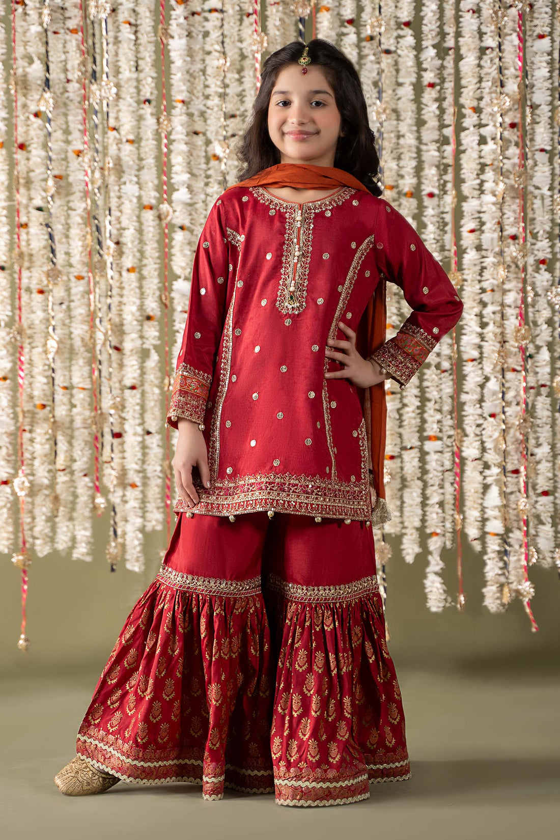 Maria B | 3 Piece Embroidered Raw Silk Suit | MKS-EF25-25 4-Feb Red