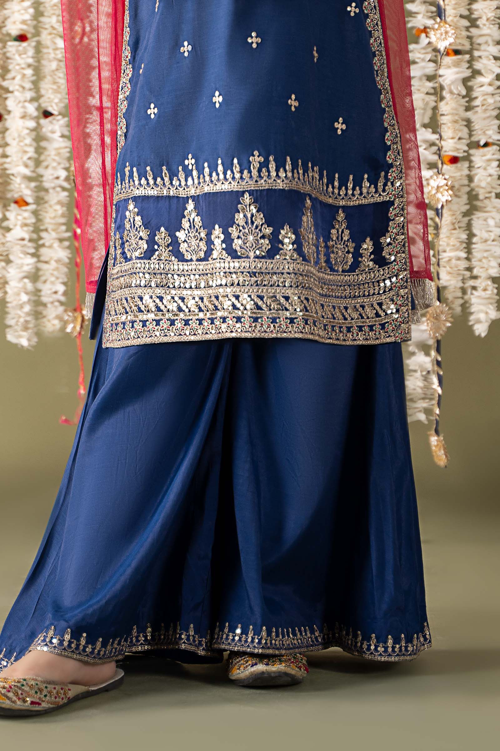 Maria B | 3 Piece Embroidered Raw Silk Suit | MKS-EF25-27 12-Oct Blue
