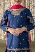 Maria B | 3 Piece Embroidered Raw Silk Suit | MKS-EF25-27 10-Aug Blue
