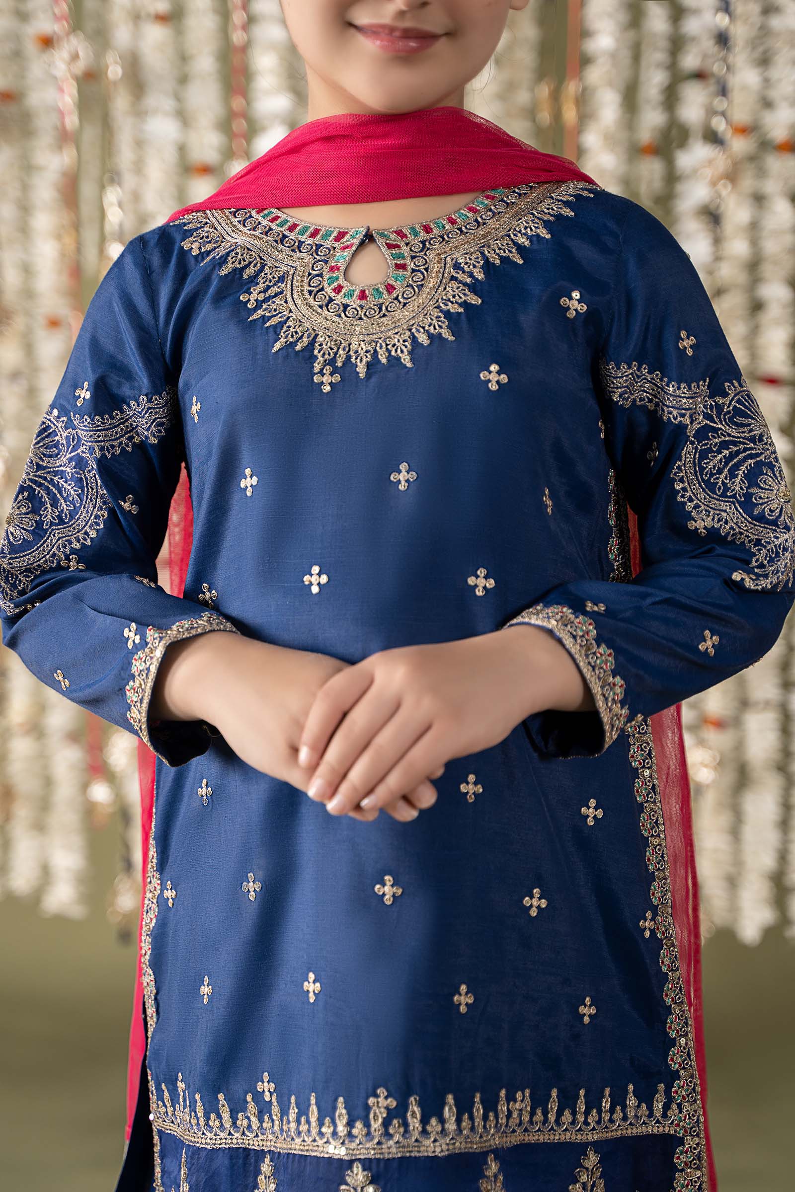 Maria B | 3 Piece Embroidered Raw Silk Suit | MKS-EF25-27 10-Aug Blue