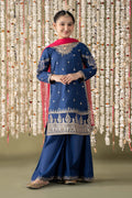 Maria B | 3 Piece Embroidered Raw Silk Suit | MKS-EF25-27 4-Feb Blue